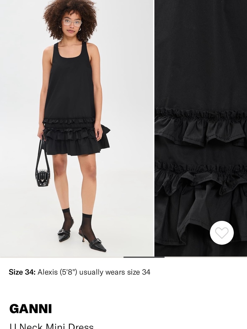 GANNI Black U Neck Ruffle Dress - 36 (4)